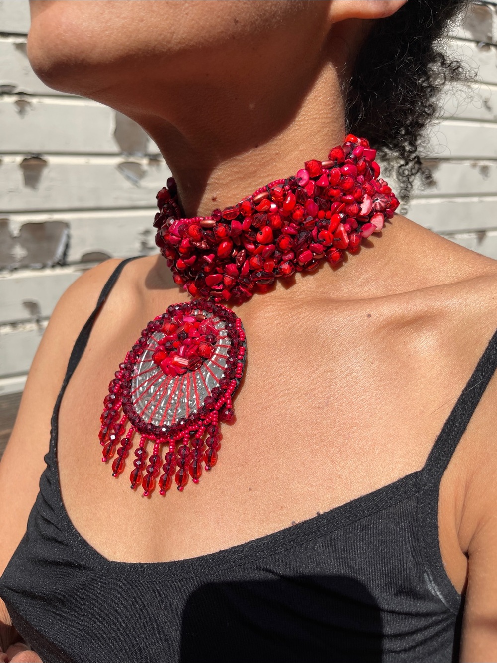 Red, Beaded Ethnic Choker, Handmade, Egyptian